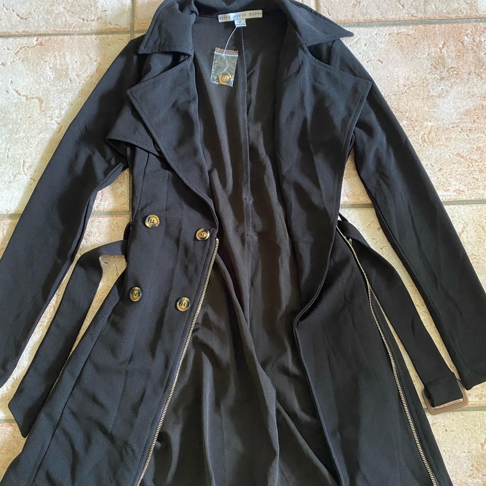 BRAND NEW black zip up trench coat with belt - Picture 4 of 4
